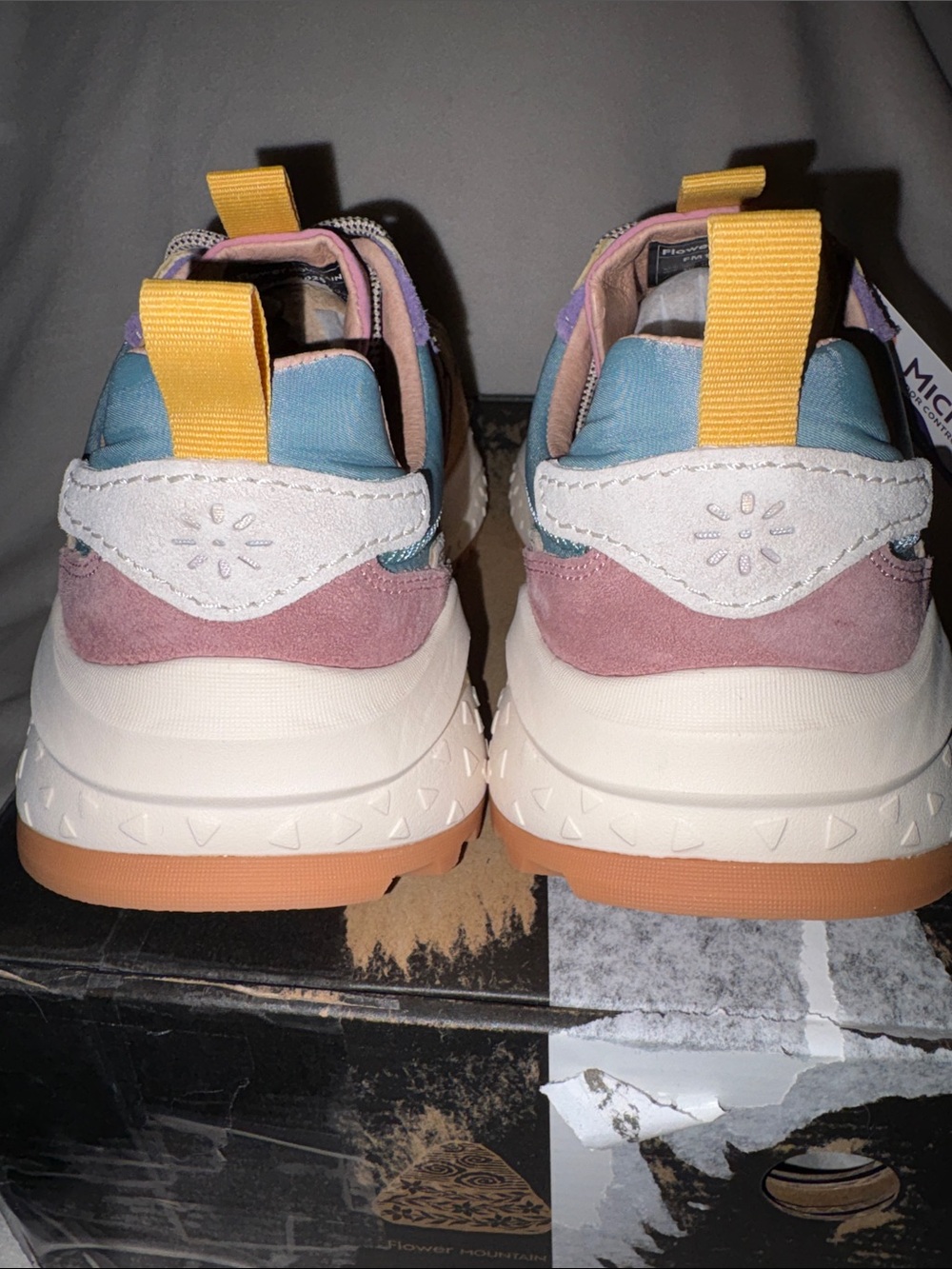 NWT Flower Mountain WAVE WOMAN Suede and fabric sneakers - Beige- Light pink - Picture 12 of 16